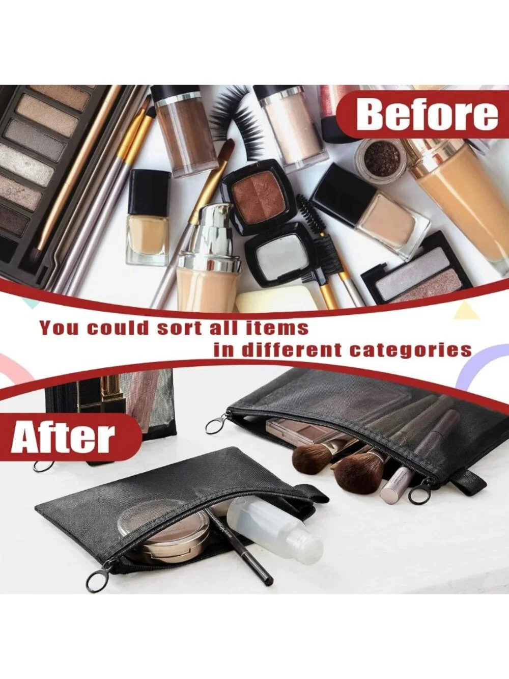 10-Piece Mesh Makeup Bag Set | Portable Clear Cosmetic Pouches & Toiletry